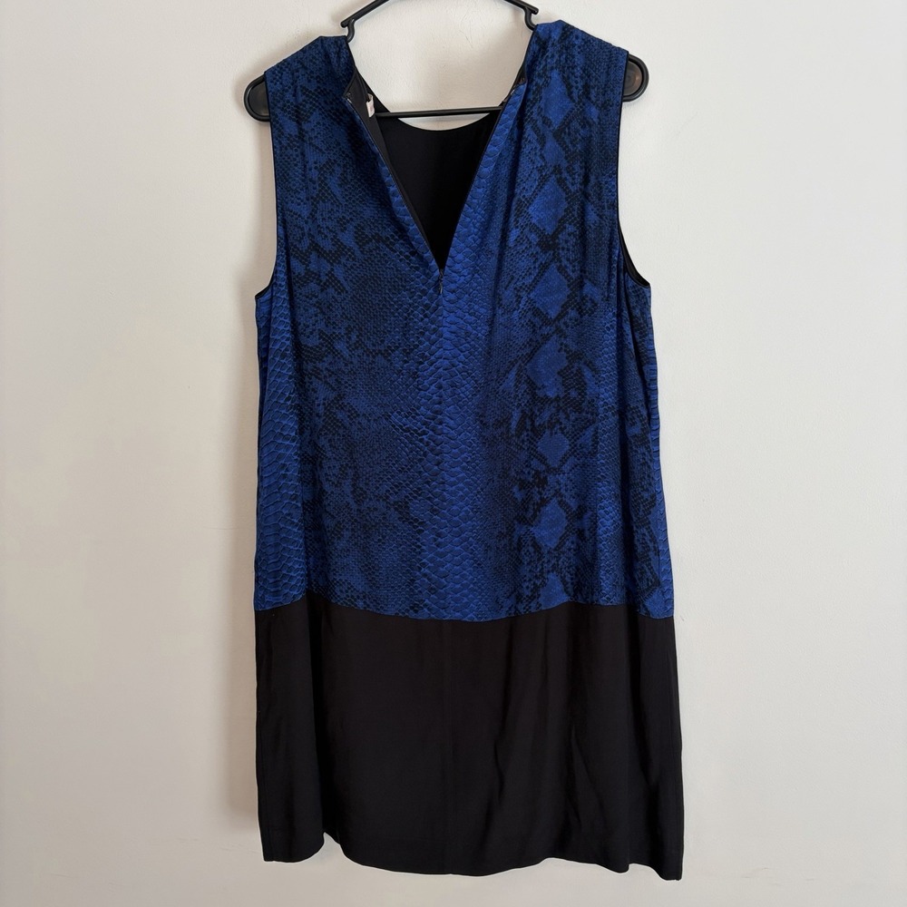 Rebecca Taylor Snake Print Color Block Sleeveless Shift Dress Blue Black Size 10 - Picture 5 of 7